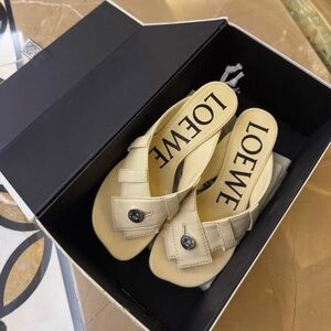 Loewe Cream Leather Slide Mules with Logo Footbed